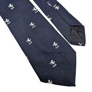 Vintage 80s 90s Kent‎ Tie Navy Blue White Rocking Horse Novelty Mens Necktie